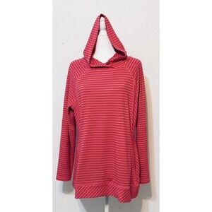 T By Talbots Women Size L Striped Split Neck Long Sleeve Hoodie Athleisure
